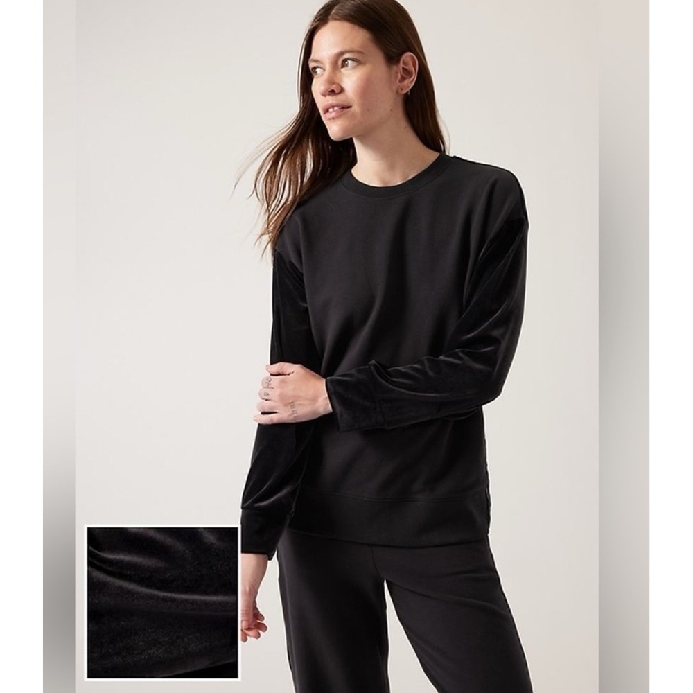 Athleta‎ Retroplush Velvet Crewneck Sweatshirt Black Size M